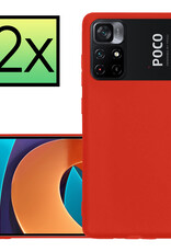 NoXx Hoes Geschikt voor Xiaomi Poco M4 Pro 5G Hoesje Cover Siliconen Back Case Hoes - Rood - 2x