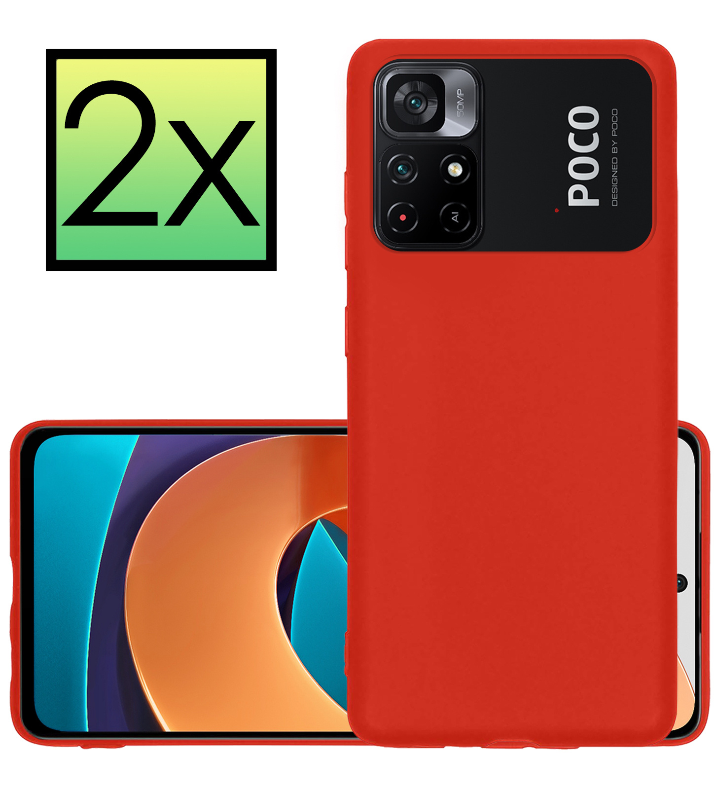 NoXx Hoes Geschikt voor Xiaomi Poco M4 Pro 5G Hoesje Cover Siliconen Back Case Hoes - Rood - 2x