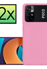 NoXx Hoes Geschikt voor Xiaomi Poco M4 Pro 5G Hoesje Cover Siliconen Back Case Hoes - Lichtroze - 2x