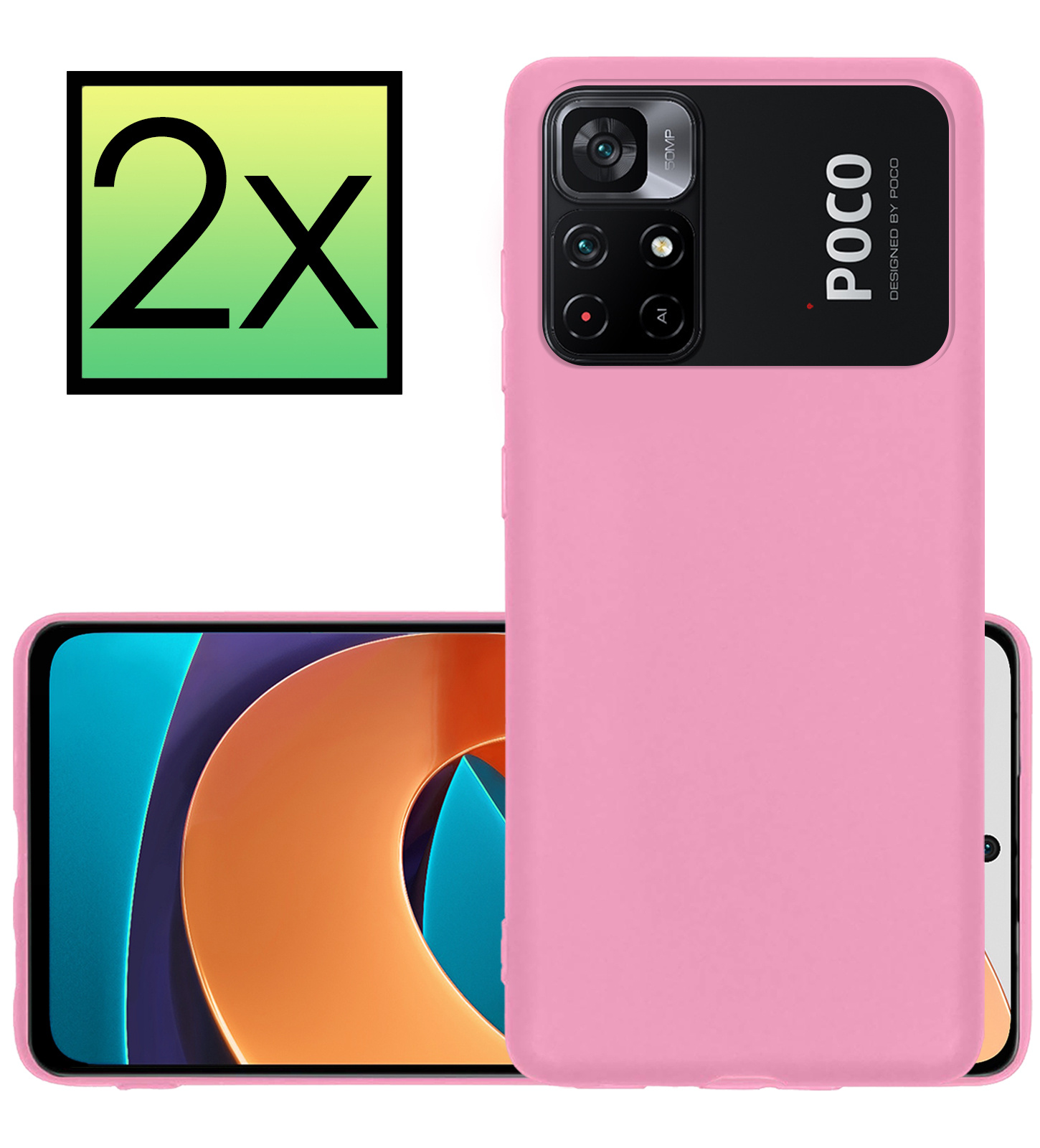 NoXx Hoes Geschikt voor Xiaomi Poco M4 Pro 5G Hoesje Cover Siliconen Back Case Hoes - Lichtroze - 2x