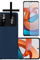 NoXx Hoes Geschikt voor Xiaomi Poco M4 Pro 5G Hoesje Cover Siliconen Back Case Hoes Met Screenprotector - Donkerblauw