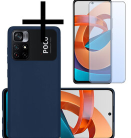NoXx NoXx Xiaomi Poco M4 Pro 5G Hoesje Siliconen Met Screenprotector - Donkerblauw