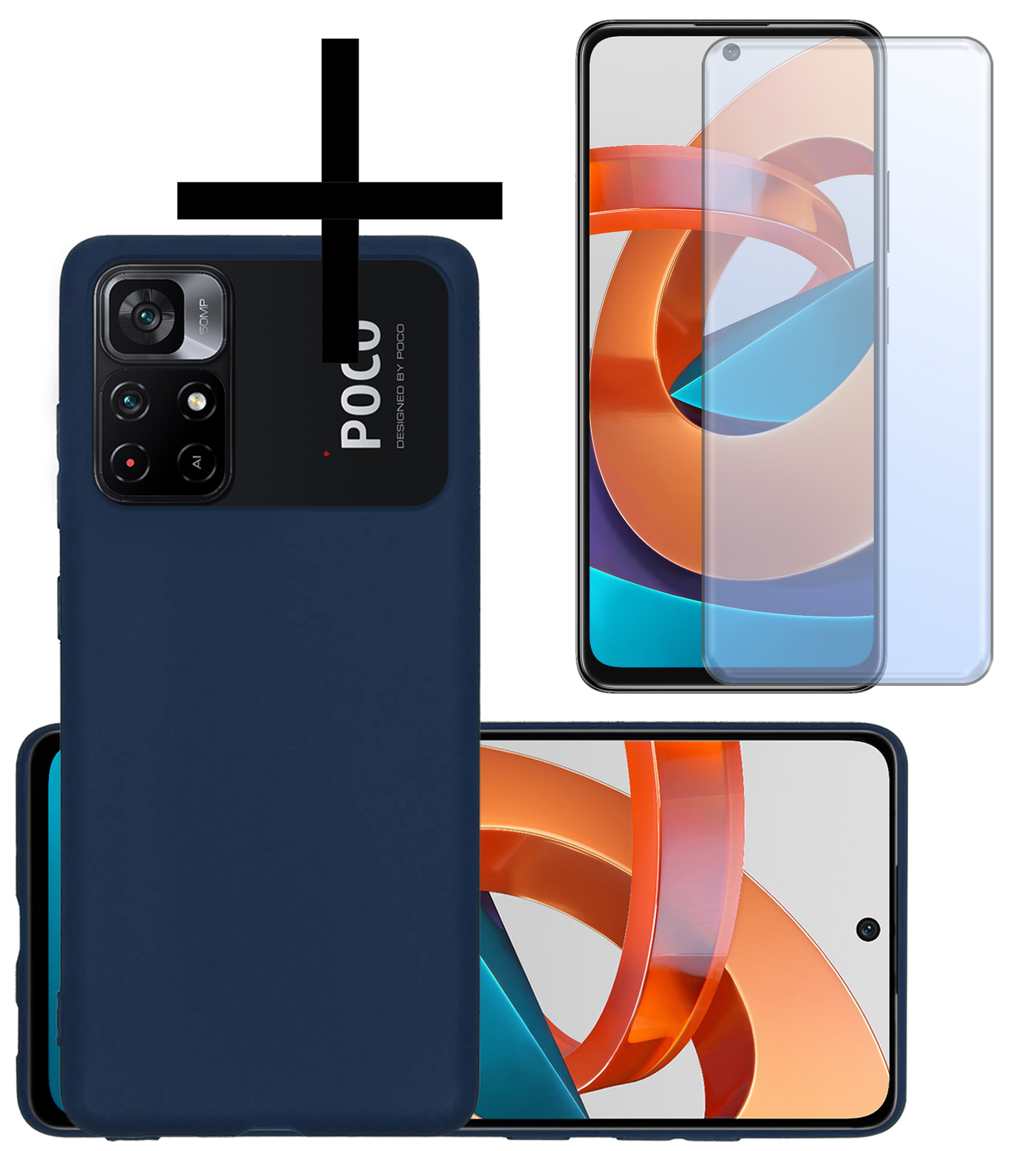 NoXx Hoes Geschikt voor Xiaomi Poco M4 Pro 5G Hoesje Cover Siliconen Back Case Hoes Met Screenprotector - Donkerblauw