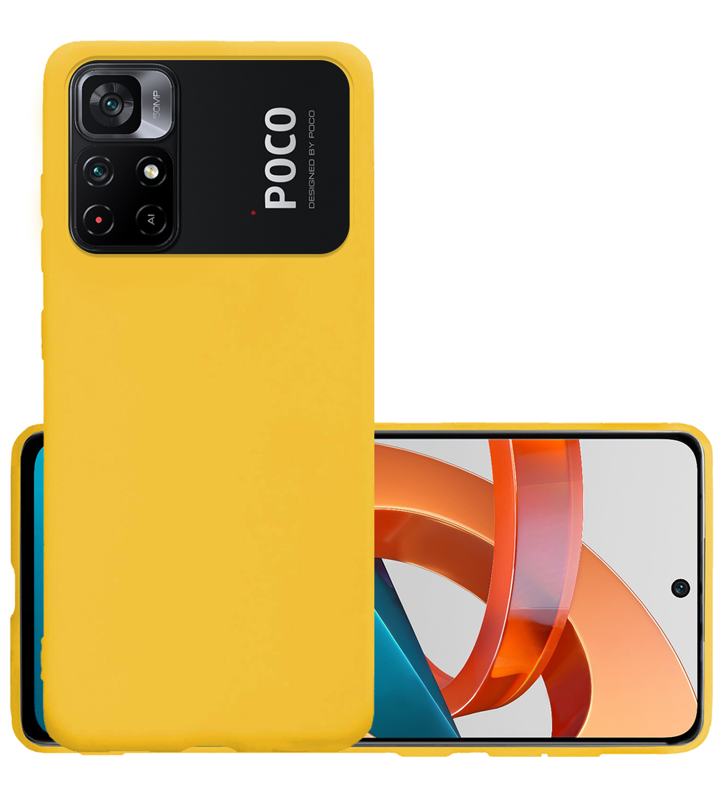 NoXx Hoes Geschikt voor Xiaomi Poco M4 Pro 5G Hoesje Cover Siliconen Back Case Hoes Met Screenprotector - Geel