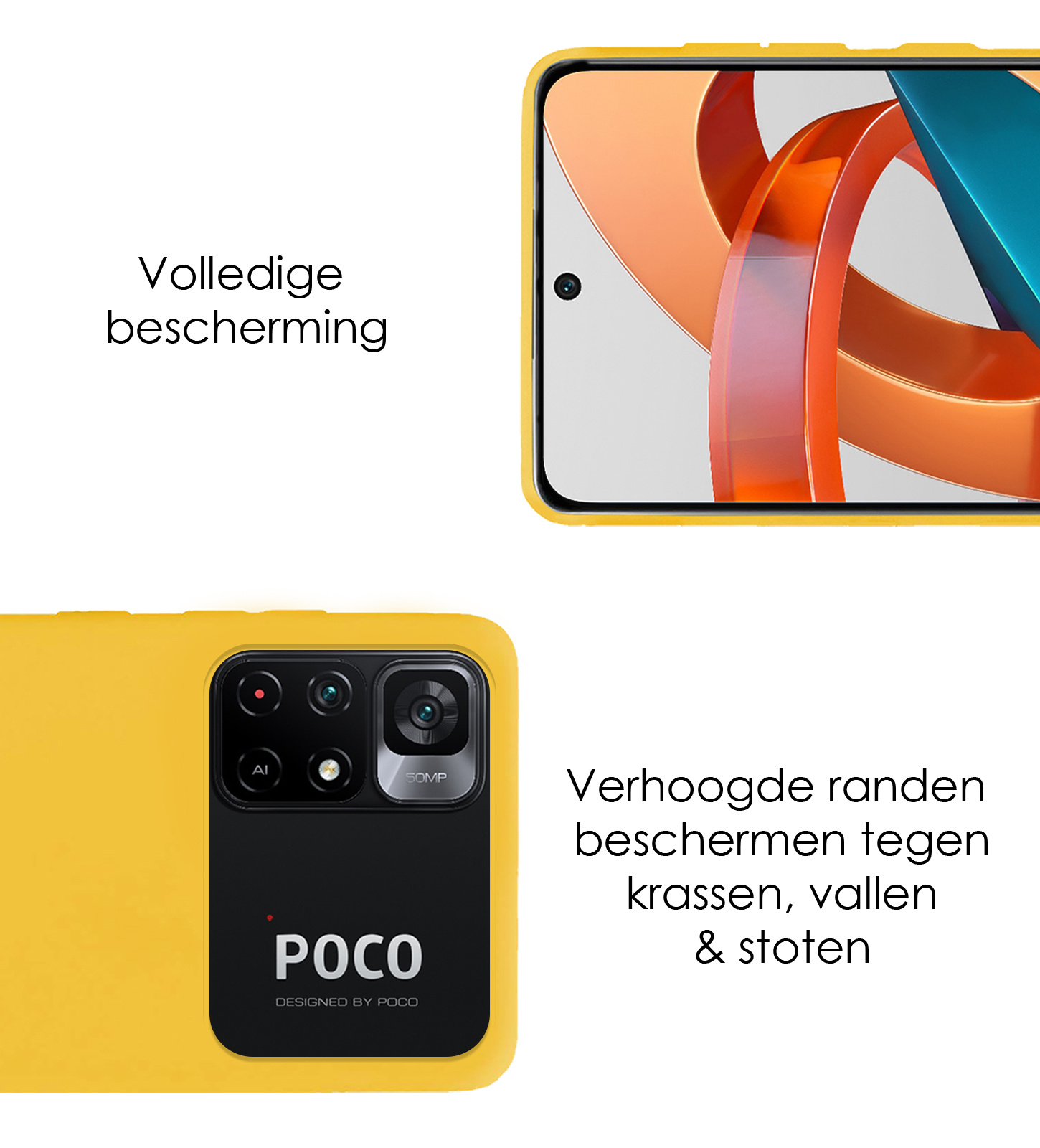 NoXx Hoes Geschikt voor Xiaomi Poco M4 Pro 5G Hoesje Cover Siliconen Back Case Hoes Met Screenprotector - Geel