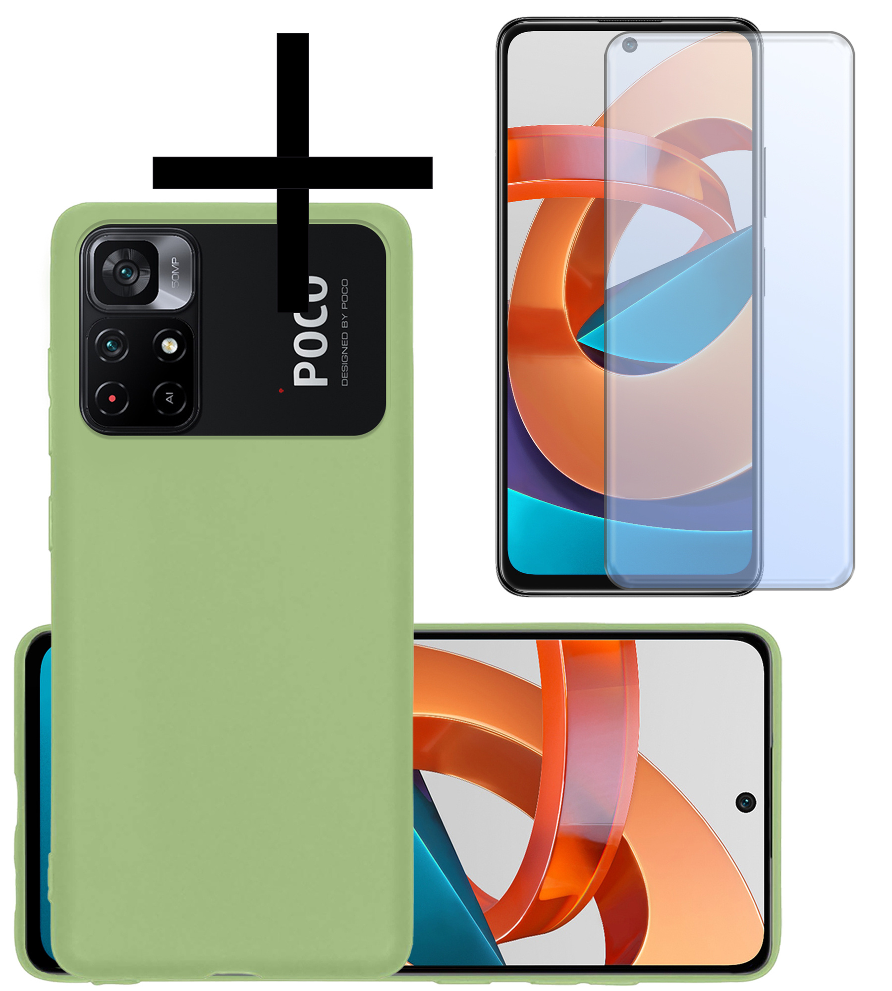 NoXx Hoes Geschikt voor Xiaomi Poco M4 Pro 5G Hoesje Cover Siliconen Back Case Hoes Met Screenprotector - Groen