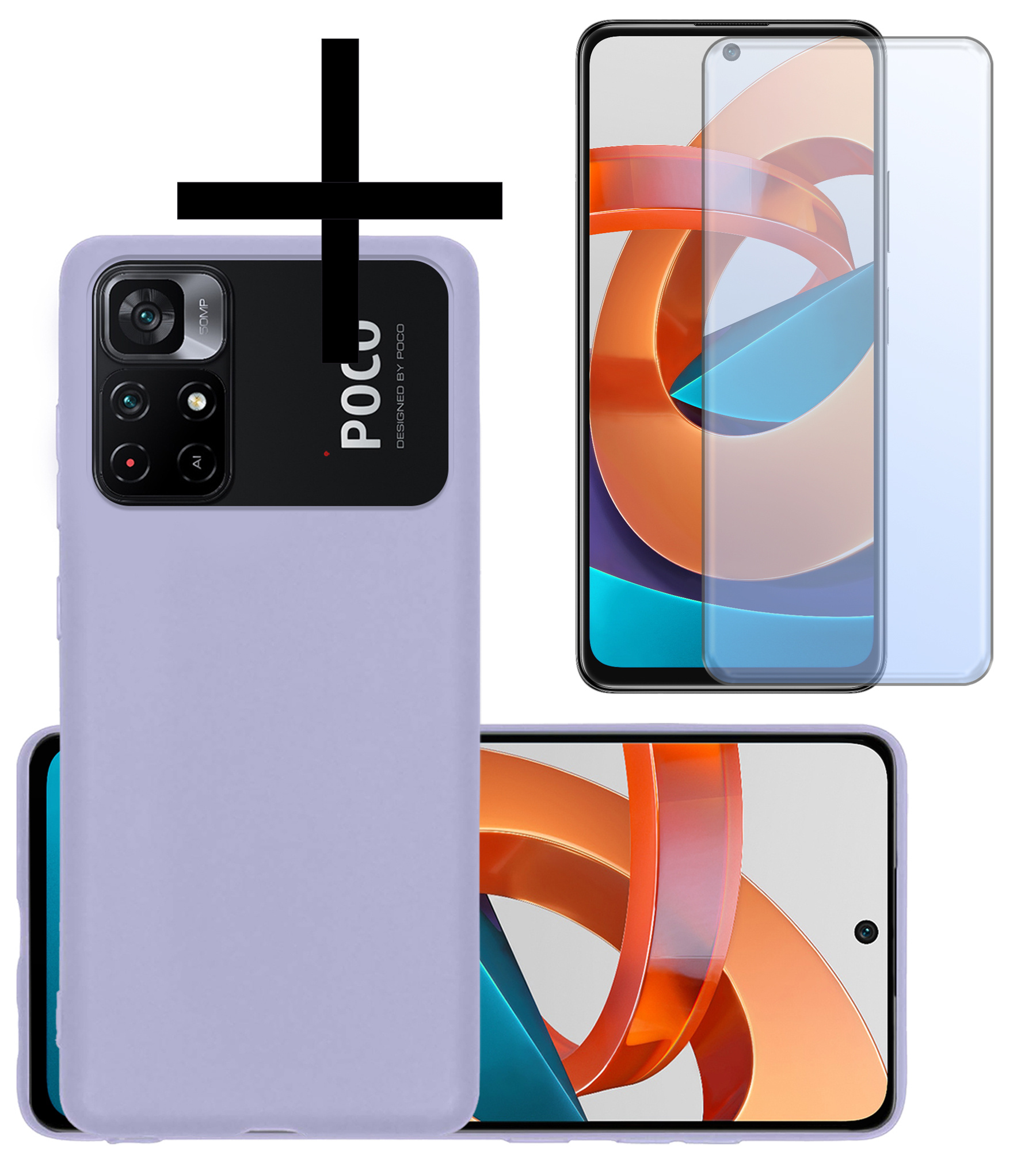 NoXx Hoes Geschikt voor Xiaomi Poco M4 Pro 5G Hoesje Cover Siliconen Back Case Hoes Met Screenprotector - Lila