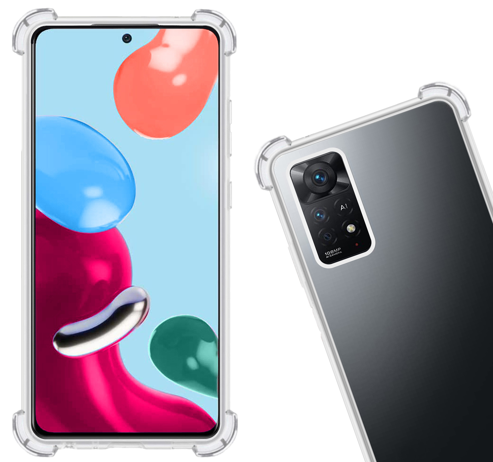 Nomfy Hoesje Geschikt voor Xiaomi Redmi Note 11s Hoesje Shock Proof Cover Case Shockproof Met 2x Screenprotector - Hoes Geschikt voor Xiaomi Redmi Note 11s Hoes Siliconen Back Case - Transparant