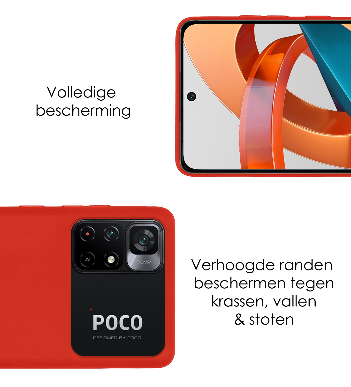 NoXx Hoes Geschikt voor Xiaomi Poco M4 Pro 5G Hoesje Cover Siliconen Back Case Hoes Met Screenprotector - Rood