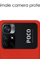 NoXx Hoes Geschikt voor Xiaomi Poco M4 Pro 5G Hoesje Cover Siliconen Back Case Hoes Met Screenprotector - Rood
