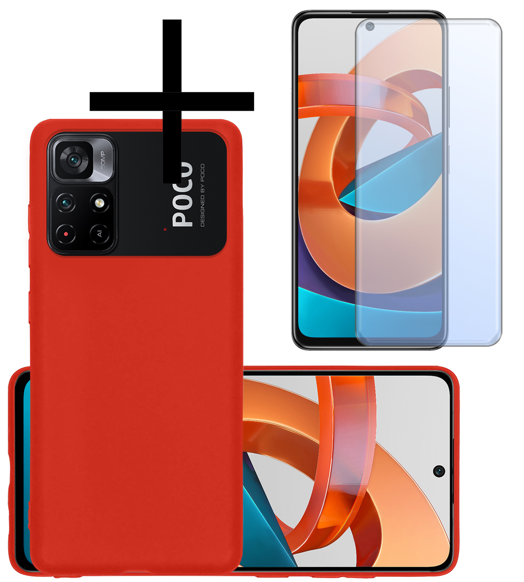 NoXx Hoes Geschikt voor Xiaomi Poco M4 Pro 5G Hoesje Cover Siliconen Back Case Hoes Met Screenprotector - Rood