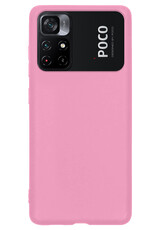 NoXx Hoes Geschikt voor Xiaomi Poco M4 Pro 5G Hoesje Cover Siliconen Back Case Hoes Met Screenprotector - Lichtroze