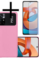 NoXx Hoes Geschikt voor Xiaomi Poco M4 Pro 5G Hoesje Cover Siliconen Back Case Hoes Met Screenprotector - Lichtroze