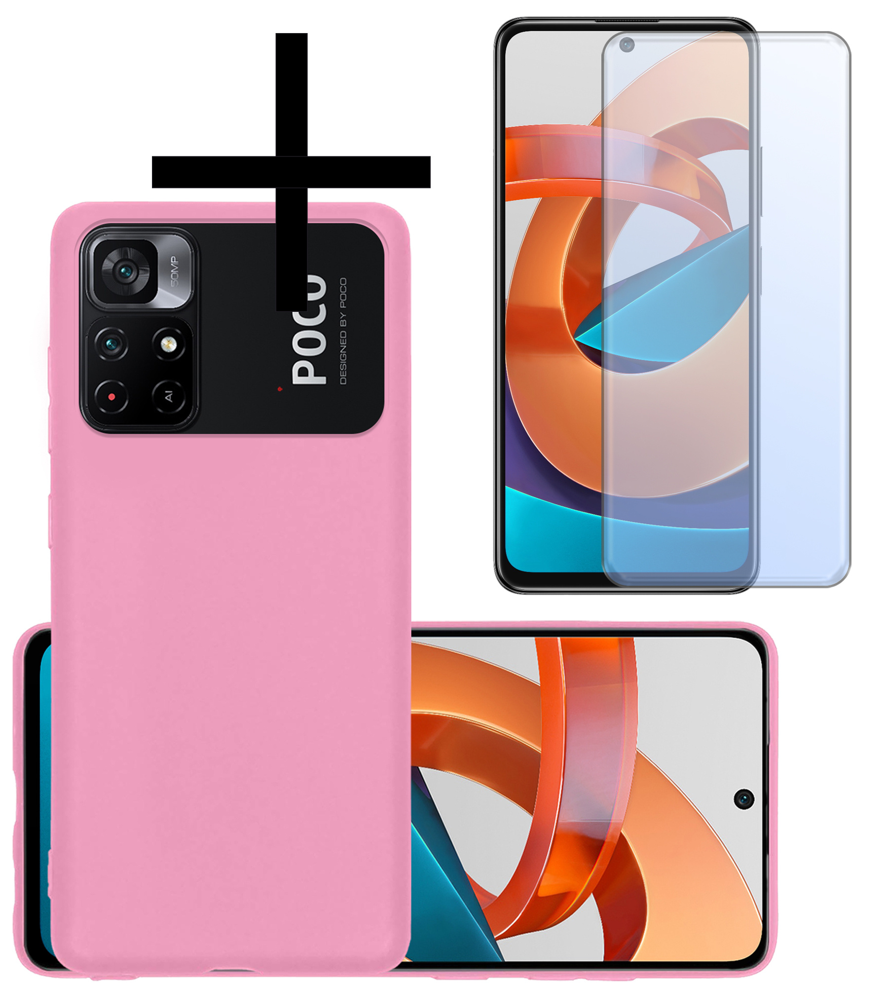 NoXx Hoes Geschikt voor Xiaomi Poco M4 Pro 5G Hoesje Cover Siliconen Back Case Hoes Met Screenprotector - Lichtroze