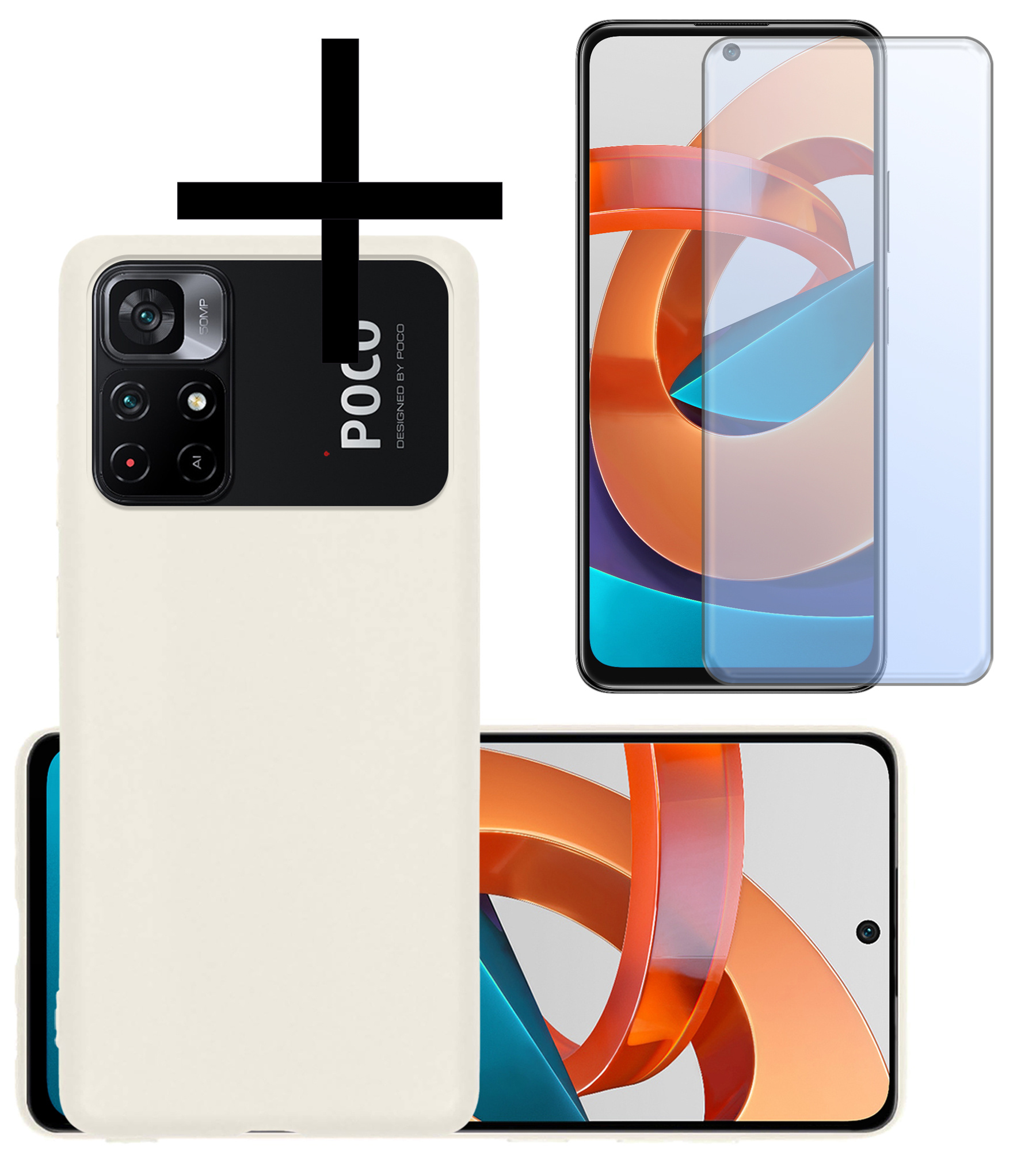 NoXx Hoes Geschikt voor Xiaomi Poco M4 Pro 5G Hoesje Cover Siliconen Back Case Hoes Met Screenprotector - Wit