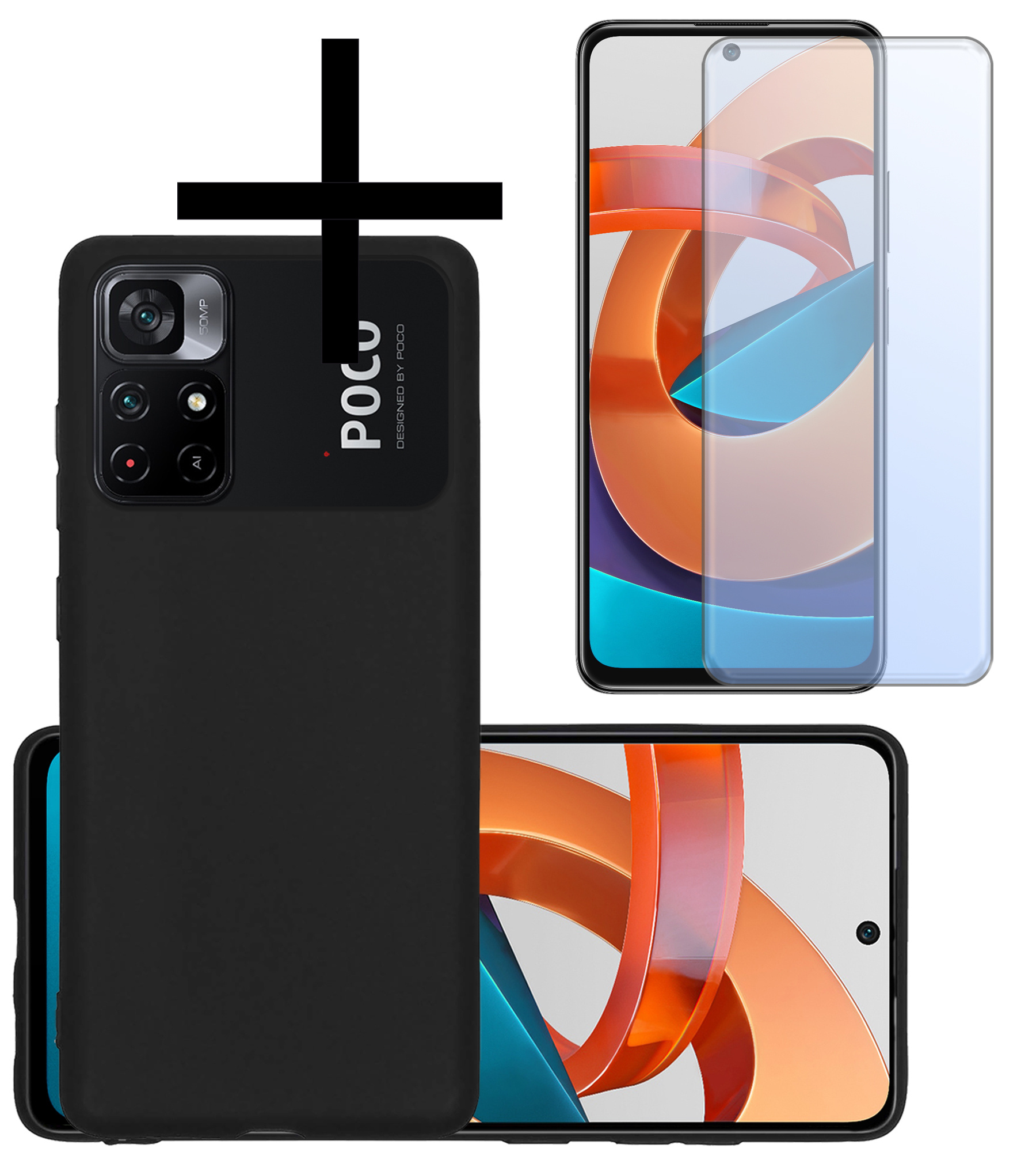 NoXx Hoes Geschikt voor Xiaomi Poco M4 Pro 5G Hoesje Cover Siliconen Back Case Hoes Met Screenprotector - Zwart