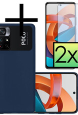 NoXx Hoes Geschikt voor Xiaomi Poco M4 Pro 5G Hoesje Cover Siliconen Back Case Hoes Met 2x Screenprotector - Donkerblauw
