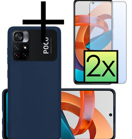 NoXx NoXx Xiaomi Poco M4 Pro 5G Hoesje Siliconen Met 2x Screenprotector - Donkerblauw