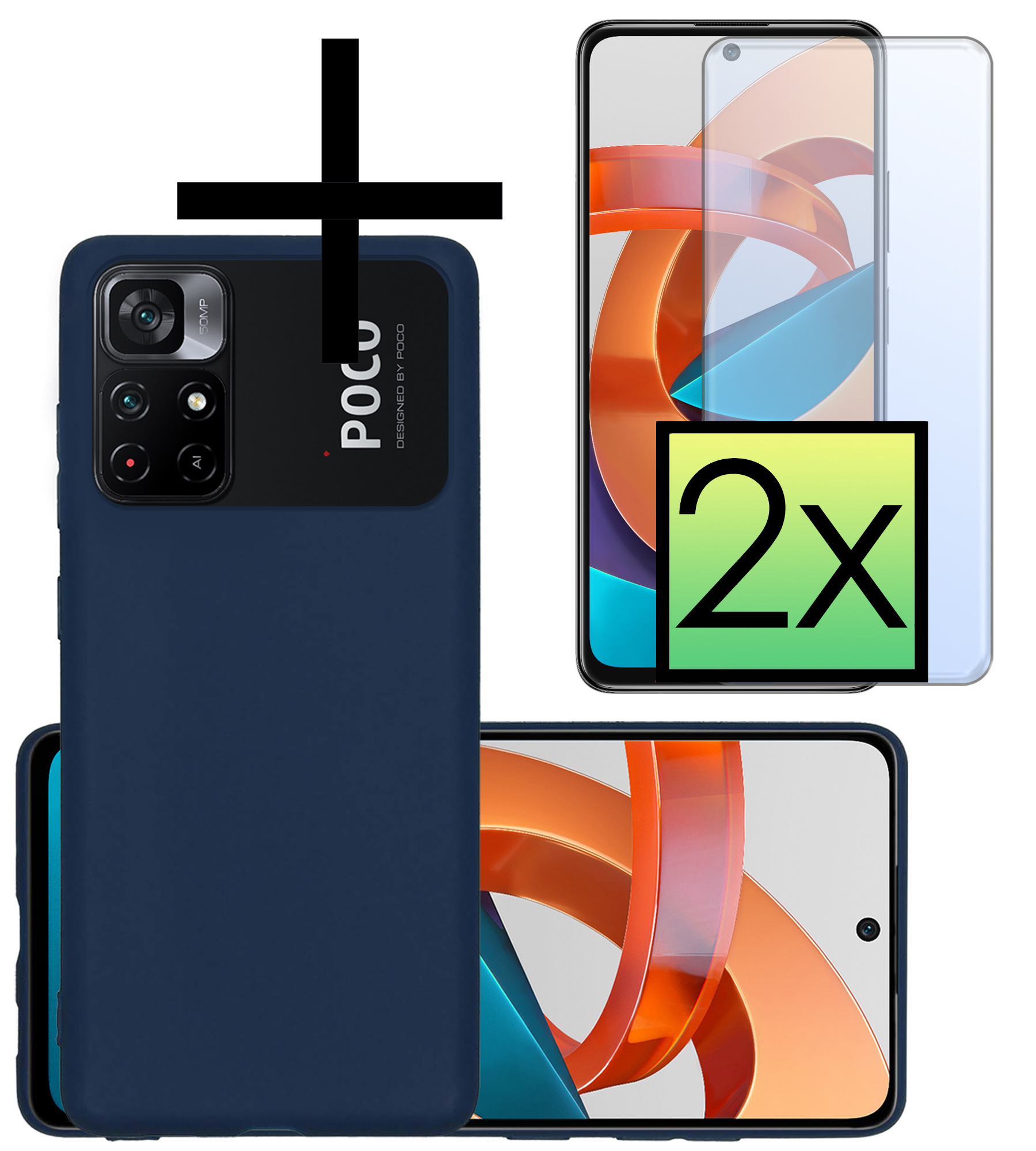NoXx Hoes Geschikt voor Xiaomi Poco M4 Pro 5G Hoesje Cover Siliconen Back Case Hoes Met 2x Screenprotector - Donkerblauw