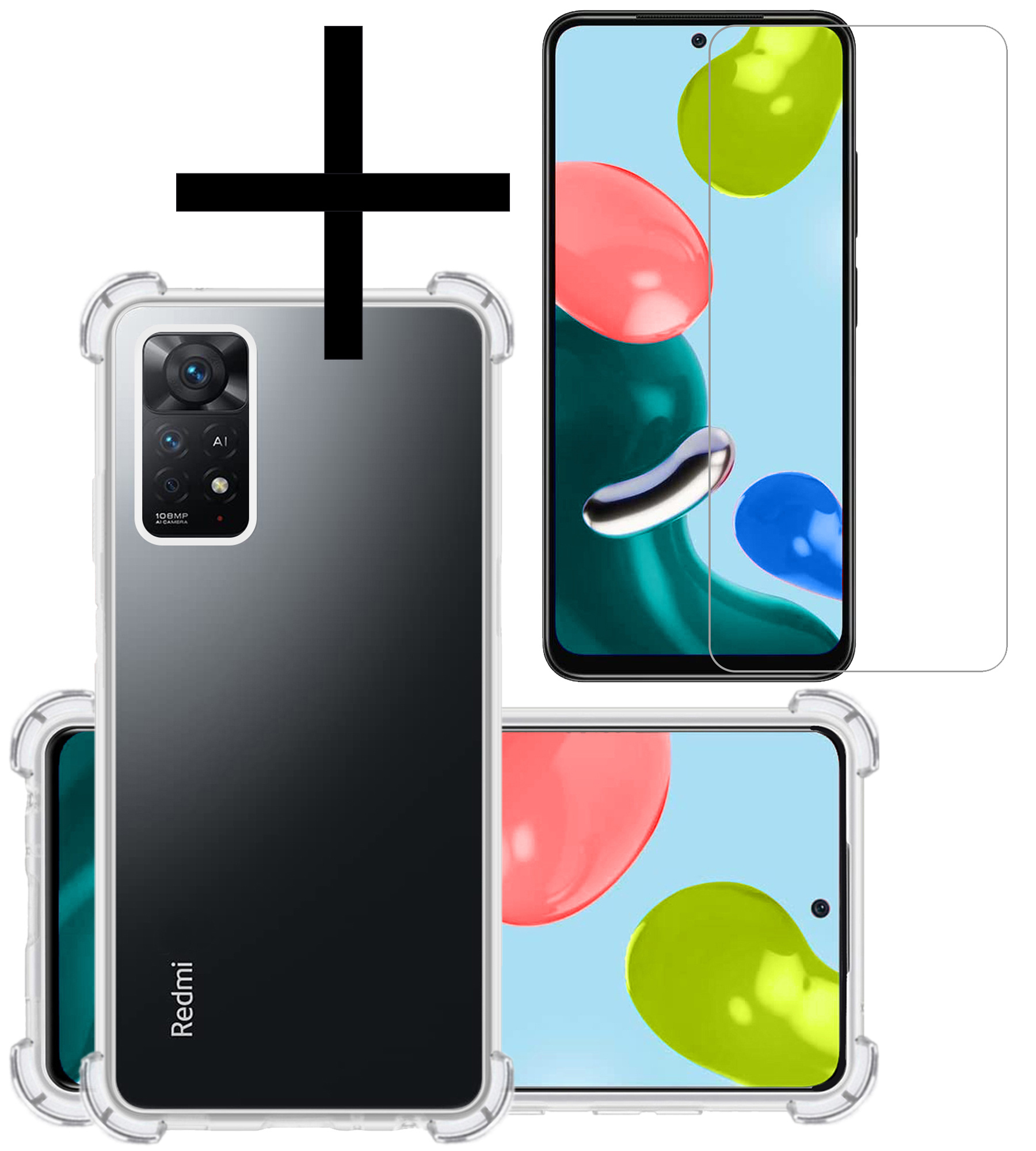NoXx Hoes Geschikt voor Xiaomi Redmi Note 11s Hoesje Siliconen Cover Shock Proof Back Case Shockproof Hoes Met Screenprotector - Transparant