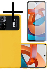 NoXx Hoes Geschikt voor Xiaomi Poco M4 Pro 5G Hoesje Cover Siliconen Back Case Hoes Met 2x Screenprotector - Geel