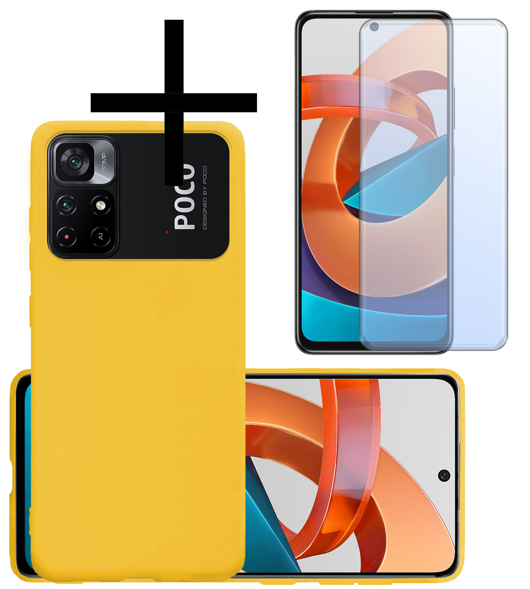 NoXx Hoes Geschikt voor Xiaomi Poco M4 Pro 5G Hoesje Cover Siliconen Back Case Hoes Met 2x Screenprotector - Geel