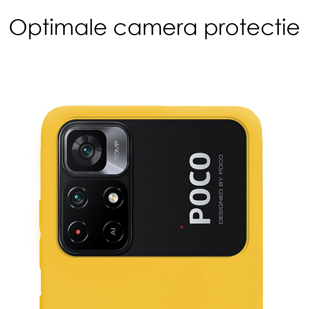 NoXx Hoes Geschikt voor Xiaomi Poco M4 Pro 5G Hoesje Cover Siliconen Back Case Hoes Met 2x Screenprotector - Geel