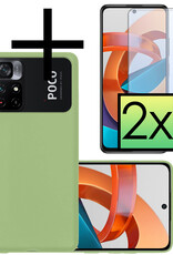 NoXx Hoes Geschikt voor Xiaomi Poco M4 Pro 5G Hoesje Cover Siliconen Back Case Hoes Met 2x Screenprotector - Groen
