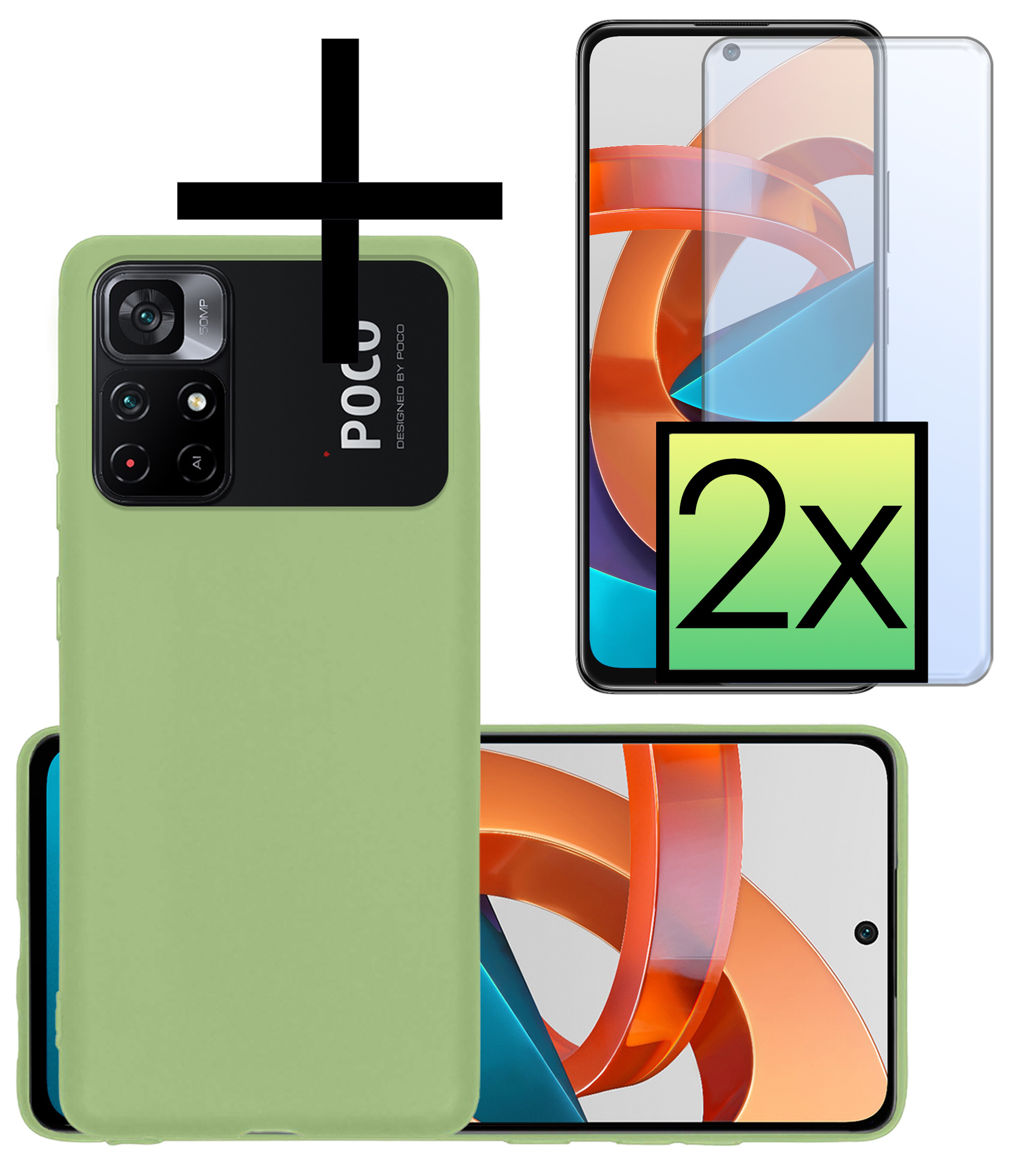 NoXx Hoes Geschikt voor Xiaomi Poco M4 Pro 5G Hoesje Cover Siliconen Back Case Hoes Met 2x Screenprotector - Groen
