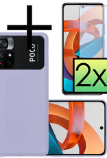 NoXx Hoes Geschikt voor Xiaomi Poco M4 Pro 5G Hoesje Cover Siliconen Back Case Hoes Met 2x Screenprotector - Lila