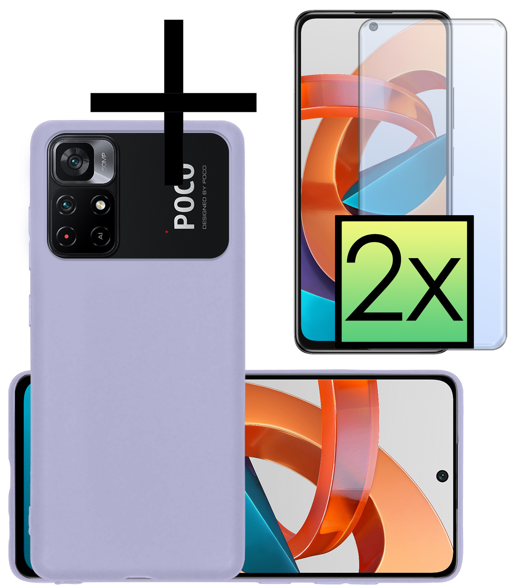 NoXx Hoes Geschikt voor Xiaomi Poco M4 Pro 5G Hoesje Cover Siliconen Back Case Hoes Met 2x Screenprotector - Lila