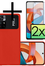 NoXx Hoes Geschikt voor Xiaomi Poco M4 Pro 5G Hoesje Cover Siliconen Back Case Hoes Met 2x Screenprotector - Rood