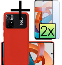 NoXx NoXx Xiaomi Poco M4 Pro 5G Hoesje Siliconen Met 2x Screenprotector - Rood