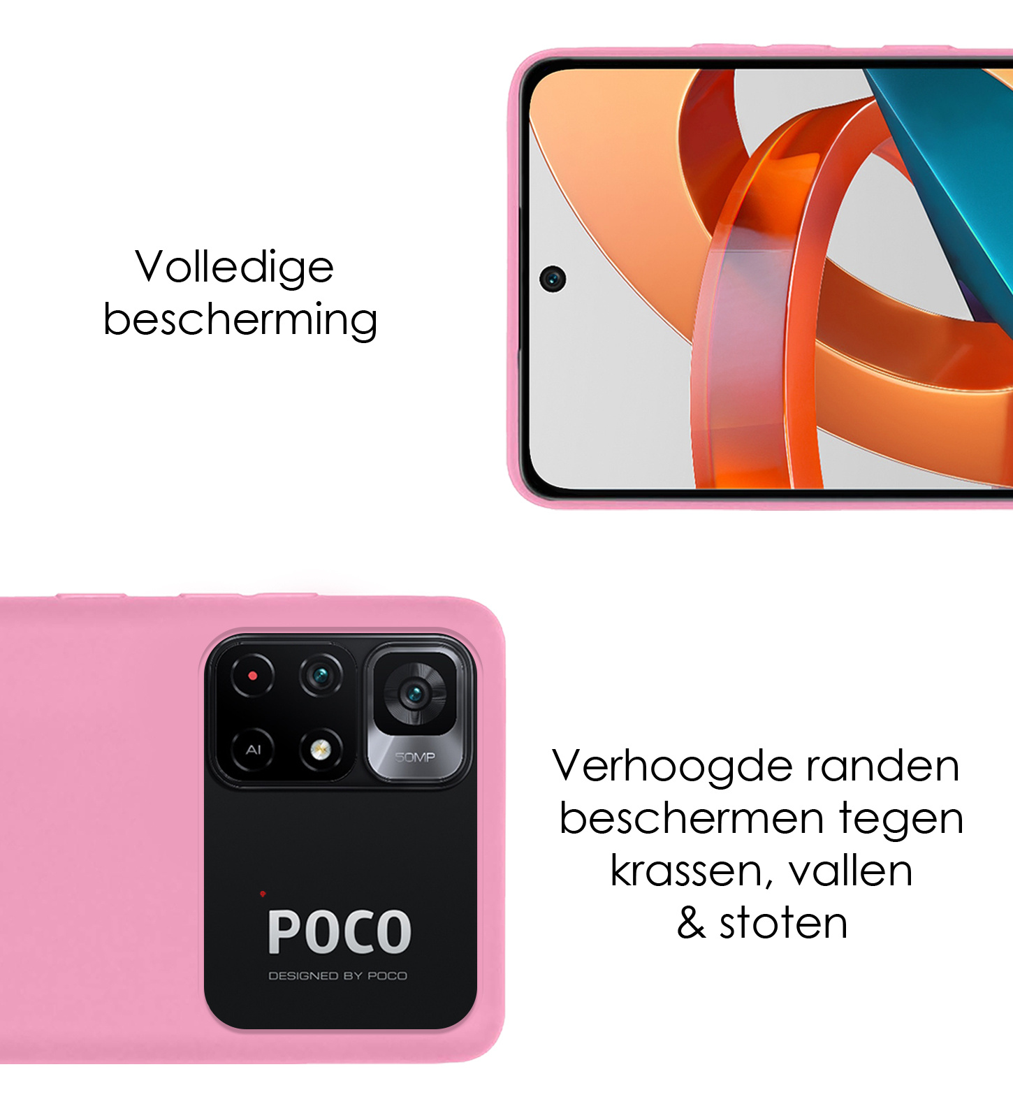 NoXx Hoes Geschikt voor Xiaomi Poco M4 Pro 5G Hoesje Cover Siliconen Back Case Hoes Met 2x Screenprotector - Lichtroze
