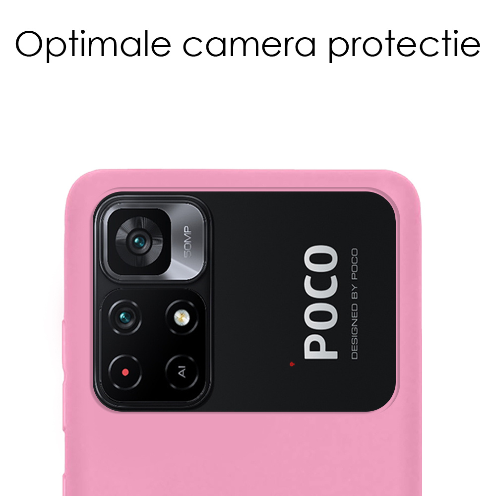 NoXx Hoes Geschikt voor Xiaomi Poco M4 Pro 5G Hoesje Cover Siliconen Back Case Hoes Met 2x Screenprotector - Lichtroze