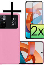 NoXx Hoes Geschikt voor Xiaomi Poco M4 Pro 5G Hoesje Cover Siliconen Back Case Hoes Met 2x Screenprotector - Lichtroze