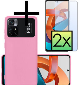 NoXx NoXx Xiaomi Poco M4 Pro 5G Hoesje Siliconen Met 2x Screenprotector - Lichtroze