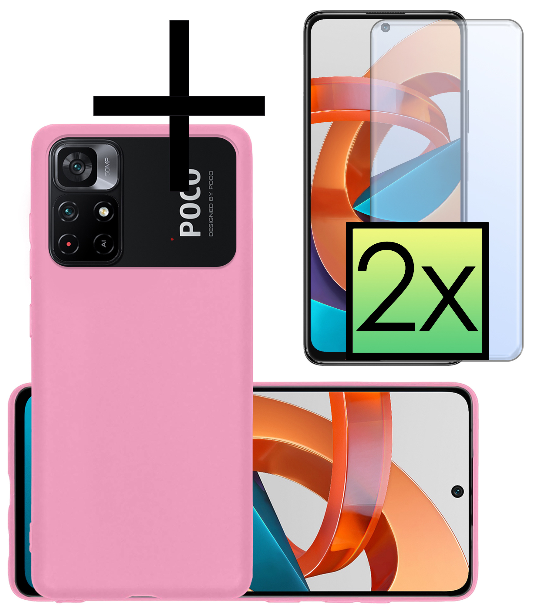 NoXx Hoes Geschikt voor Xiaomi Poco M4 Pro 5G Hoesje Cover Siliconen Back Case Hoes Met 2x Screenprotector - Lichtroze