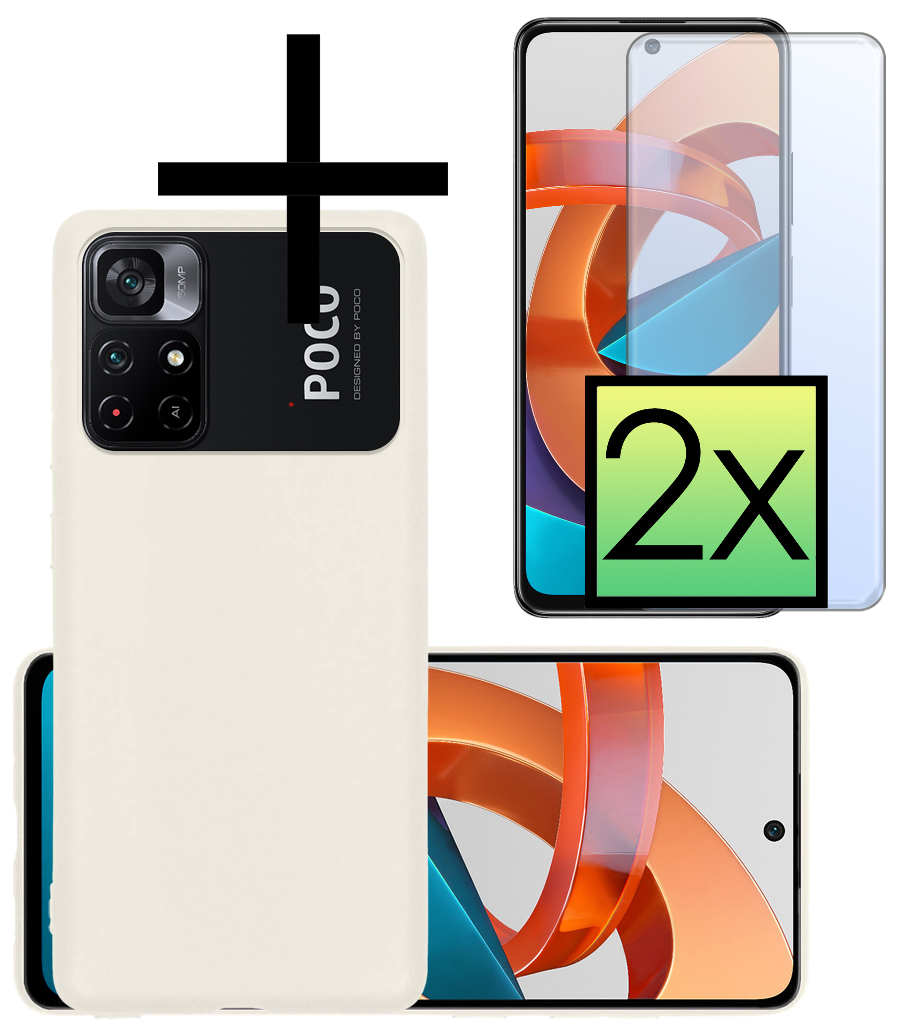 NoXx Hoes Geschikt voor Xiaomi Poco M4 Pro 5G Hoesje Cover Siliconen Back Case Hoes Met 2x Screenprotector - Wit