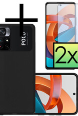 NoXx Hoes Geschikt voor Xiaomi Poco M4 Pro 5G Hoesje Cover Siliconen Back Case Hoes Met 2x Screenprotector - Zwart