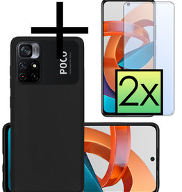 NoXx NoXx Xiaomi Poco M4 Pro 5G Hoesje Siliconen Met 2x Screenprotector - Zwart