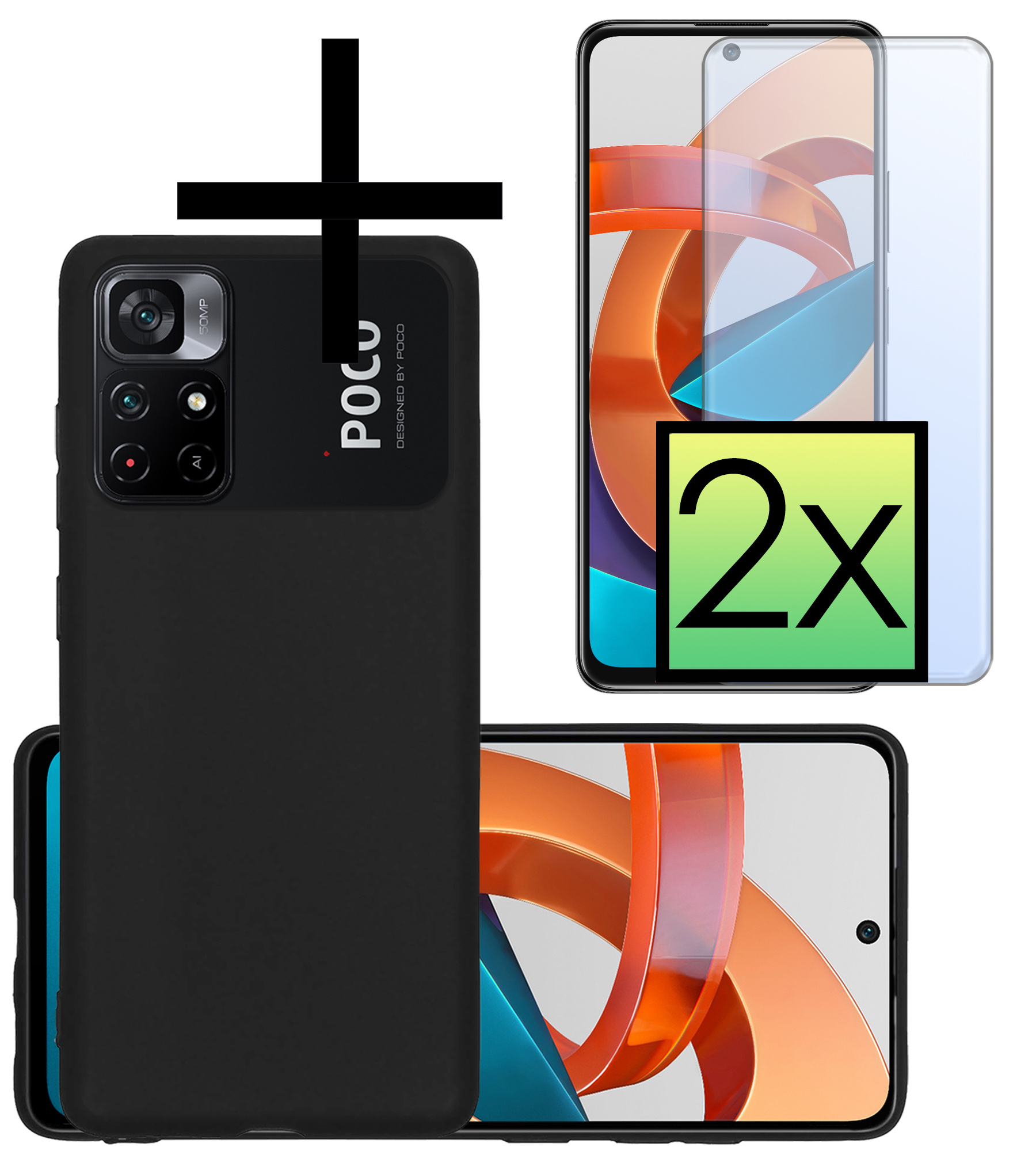 NoXx Hoes Geschikt voor Xiaomi Poco M4 Pro 5G Hoesje Cover Siliconen Back Case Hoes Met 2x Screenprotector - Zwart