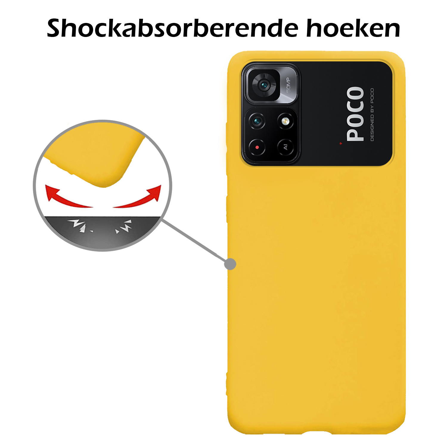 Nomfy Hoesje Geschikt voor Xiaomi Poco M4 Pro 5G Hoesje Siliconen Cover Case - Hoes Geschikt voor Xiaomi Poco M4 Pro 5G Hoes Back Case - Geel