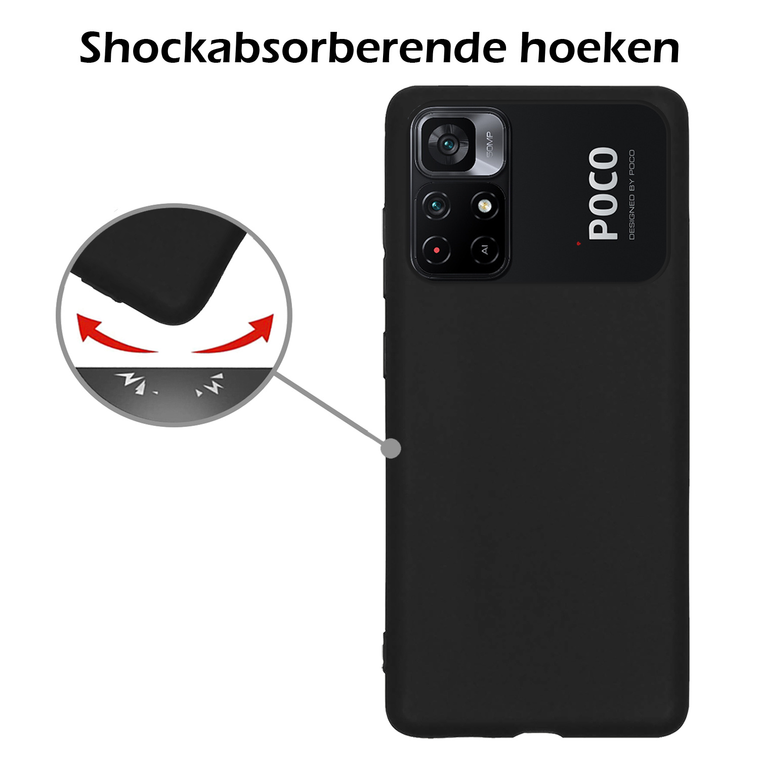 Nomfy Hoesje Geschikt voor Xiaomi Poco M4 Pro 5G Hoesje Siliconen Cover Case Met 2x Screenprotector - Hoes Geschikt voor Xiaomi Poco M4 Pro 5G Hoes Back Case - Zwart