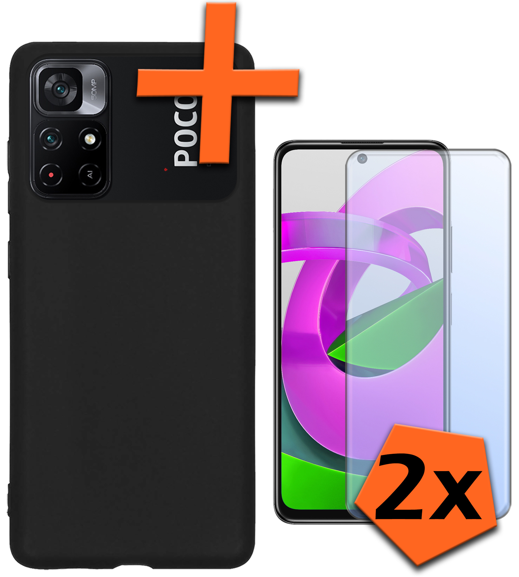 Nomfy Hoesje Geschikt voor Xiaomi Poco M4 Pro 5G Hoesje Siliconen Cover Case Met 2x Screenprotector - Hoes Geschikt voor Xiaomi Poco M4 Pro 5G Hoes Back Case - Zwart