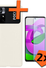 Nomfy Hoesje Geschikt voor Xiaomi Poco M4 Pro 5G Hoesje Siliconen Cover Case Met 2x Screenprotector - Hoes Geschikt voor Xiaomi Poco M4 Pro 5G Hoes Back Case - Wit