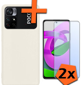 Nomfy Nomfy Xiaomi Poco M4 Pro 5G Hoesje Siliconen Met 2x Screenprotector - Wit