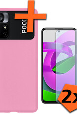 Nomfy Hoesje Geschikt voor Xiaomi Poco M4 Pro 5G Hoesje Siliconen Cover Case Met 2x Screenprotector - Hoes Geschikt voor Xiaomi Poco M4 Pro 5G Hoes Back Case - Lichtroze