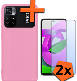 Nomfy Nomfy Xiaomi Poco M4 Pro 5G Hoesje Siliconen Met 2x Screenprotector - Lichtroze