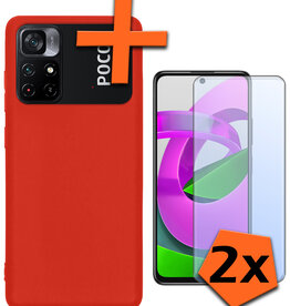 Nomfy Nomfy Xiaomi Poco M4 Pro 5G Hoesje Siliconen Met 2x Screenprotector - Rood